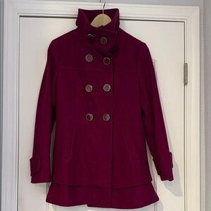 Women's Double-Breasted Burgundy Wool-Blended Medium Length Coat Size 6